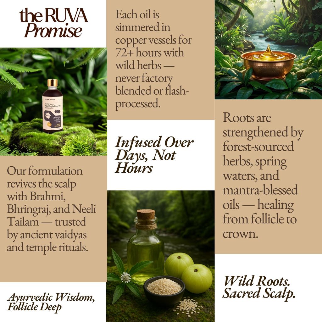 RUVA Organic Hair Revitalizer Ayurvedic Oil with Cold-Pressed Sesame Oil, Bhringraj & Amla | Strengthens Roots, Shine, Natural Haircare | For All Hair Types - Men & Women | 100ml
