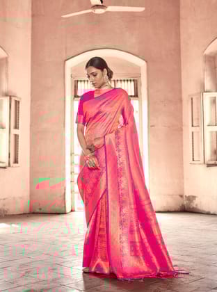Rani Pink Kanjivaram Soft Woven Silk Saree