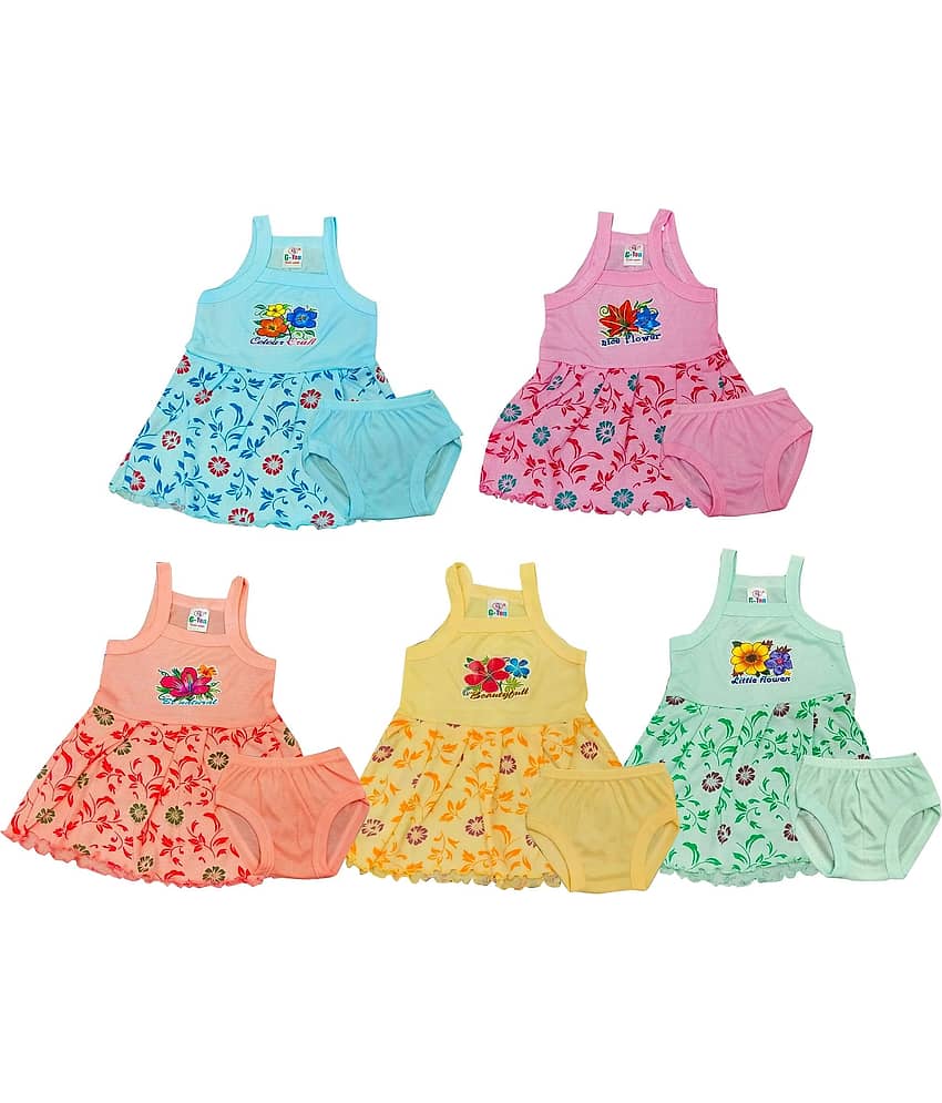 Drako Cotton Blend Frock For Baby Girls ( Pack of 5 , Multicolor )
