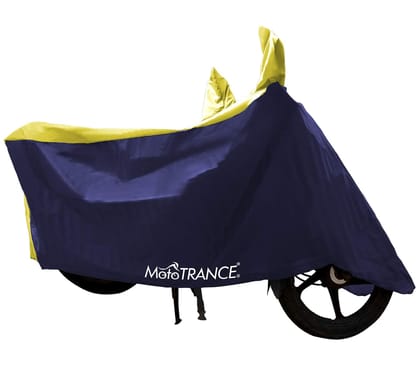Mototrance  Bike Body Cover For TVS Heavy Duty Super XL Interlock-Stitched Water and Heat Resistant with Mirror Pockets (Sporty Series)-Yellow Blue