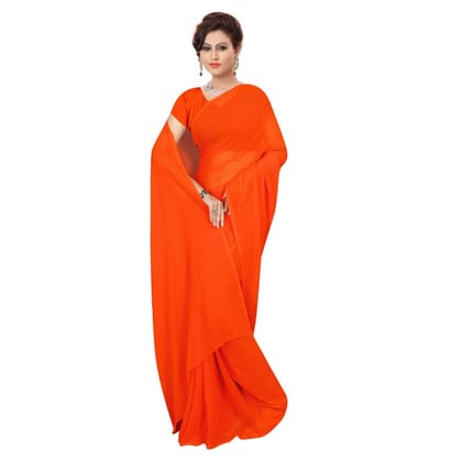 Generic Women's Georgette Plain Saree With Blouse (Orange, 5-6  Mtr)