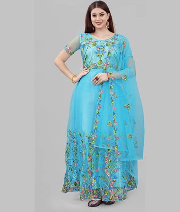 Apnisha - Peach Anarkali Net Women's Semi Stitched Ethnic Gown ( Pack of 1 )