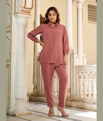 VIBE VISION Women Self Design Shirt With Trousers Co-Ord Set ( Rust )
