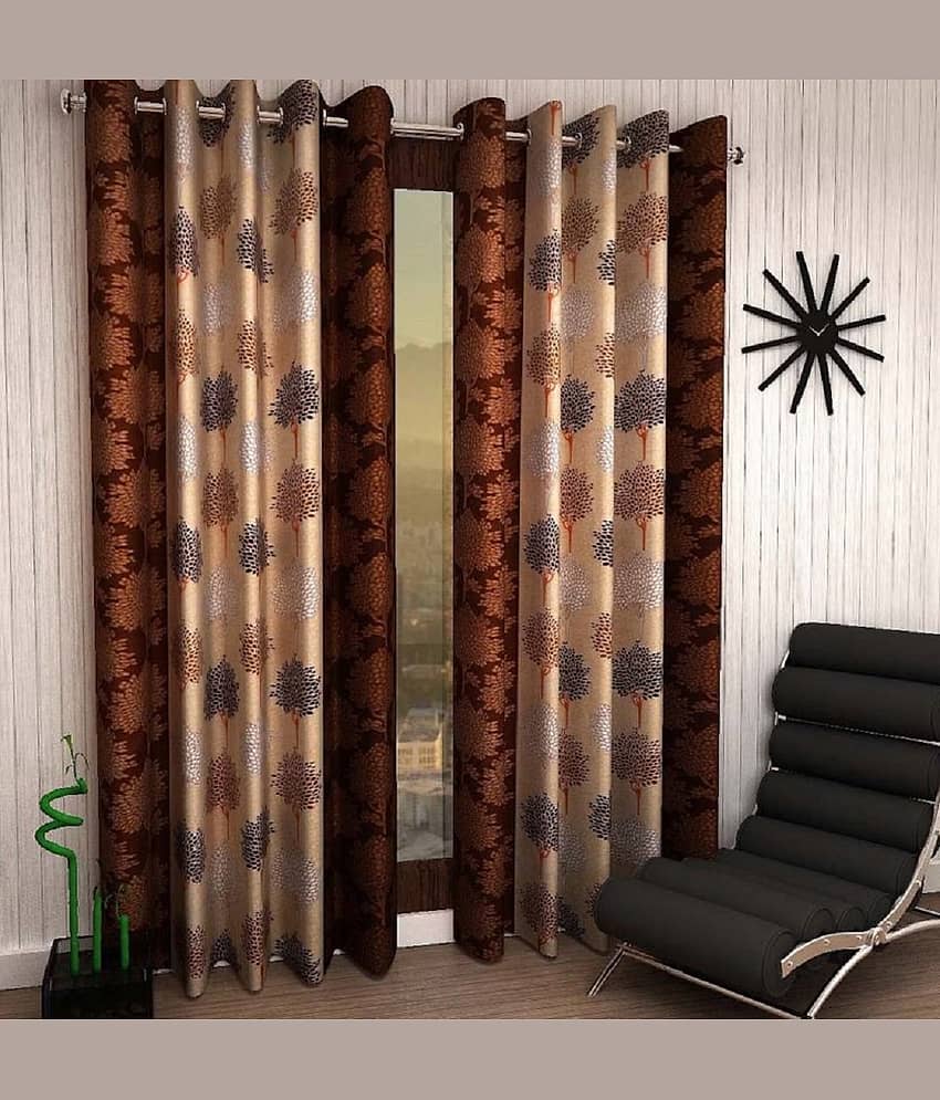 Tanishka Fabs Semi-Transparent Curtain 9 ft ( Pack of 2 ) - Brown