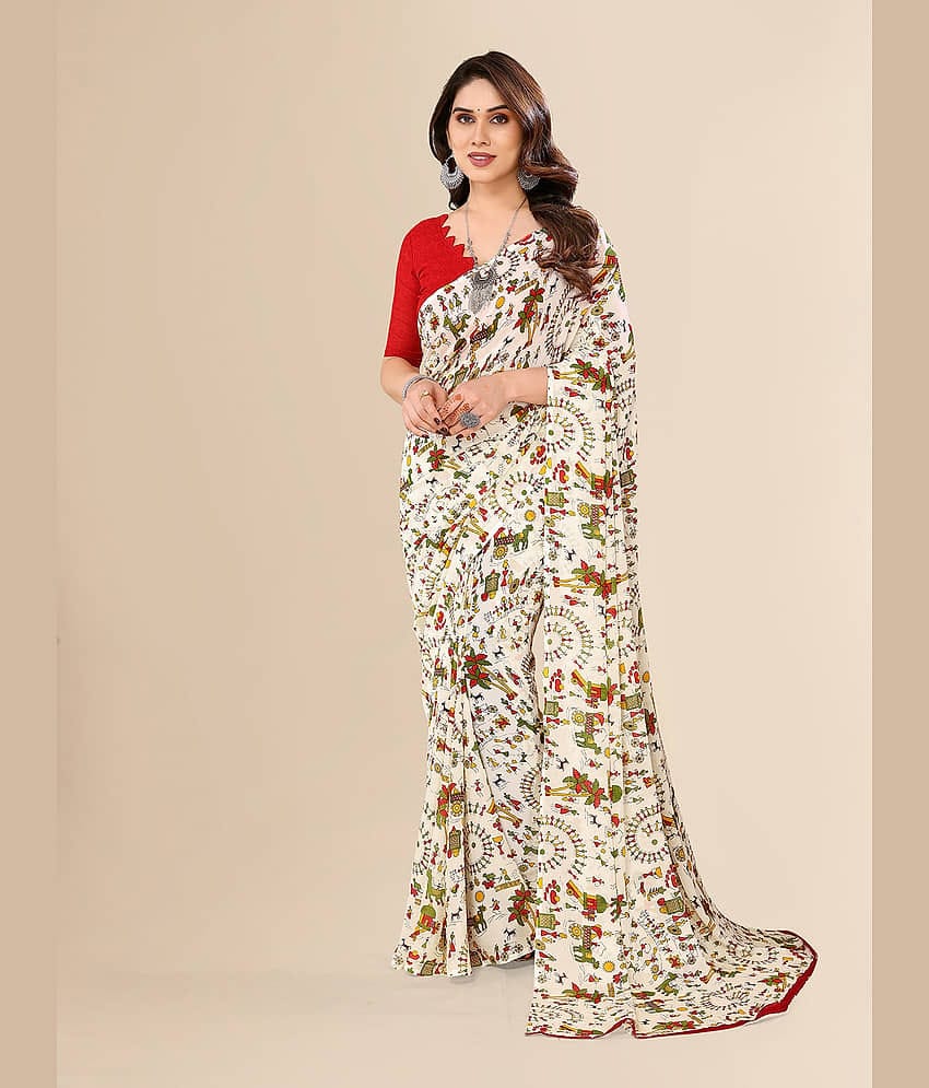 ANAND SAREES Georgette Printed Saree With Unstitched Blouse Piece ( Black )