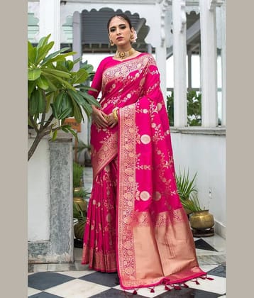 fab woven Art Silk Woven Kanjeevaram Sarees With Unstitched Blouse Piece ( Rani )