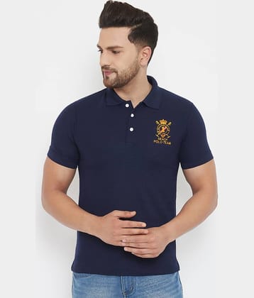 The Million Club Pack of 1 Cotton Blend Regular Fit Embroidered Half Sleeves Men's Polo T Shirt ( Navy Blue )