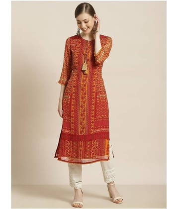 Juniper - Yellow Chiffon Women's Straight Kurti ( Pack of 1 )