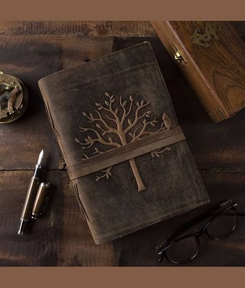 Tree Of Life Leather Journal With 100% Recycled Handmade Deckle Edge Paper A5 Diary