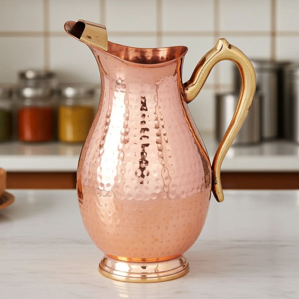 Brass & Copper Water Jug – 1.9 Liter | Large Capacity Drink Pitcher, Height : 10 Inch (BCMAS130 C)