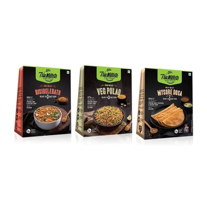 Trumillets Ready to Cook Mysore Dosa 250g, Bisibelebath 200g and Veg Pulao 200g (Pack of 3) Trumillets Ready to Cook Mysore Dosa 250g, Bisibelebath 200g and Veg Pulao 200g (Pack of 3)