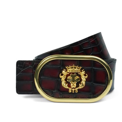 Luxury Formal Golden Buckle Belt in Smokey Wine Leather-32