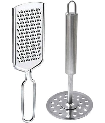 JISUN Stainless Steel Cheese Grater/ Vegetable & Fruit Grater And Potato masher/ Pav bhaji masher/Vegetable Masher Silver Kitchen Tool Set
