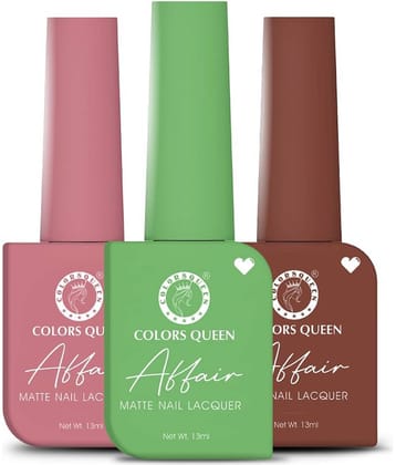 Colors Queen Affair Nail Polish setof 3 (15 Blushing Petal 24 Grashopper Green 26 Spicy Mix)