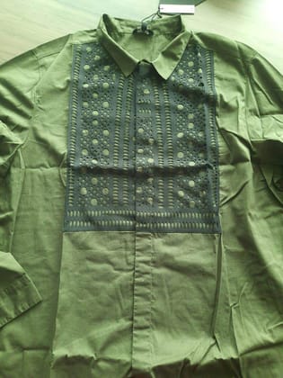 CONTRAST CUTWORK BIB SHIRT-XXL / Olive