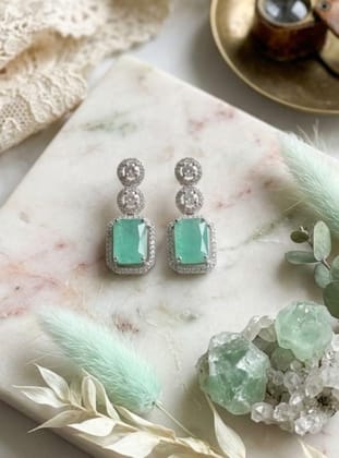 Generic Women's Brass Silver Plated Drop Earrings (Turquoise)-PID66253