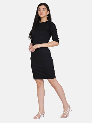 Stretch Sheath Dress - Black-3XL