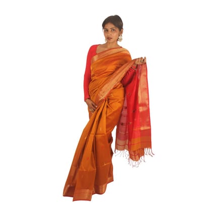 Radiant Mustard Maheshwari Charm | Handwoven Maheshwari Saree