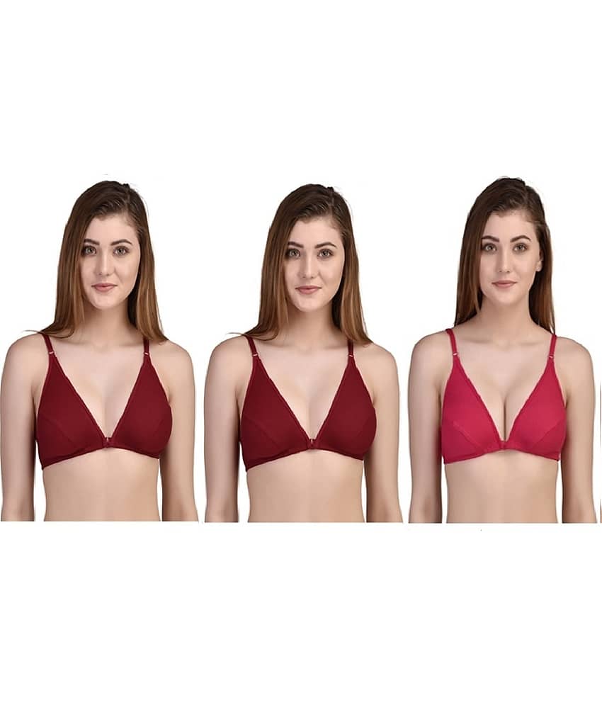 Desiprime Pack of 3 Poly Cotton Non Padded Women's Front Closure ( Multi Color )