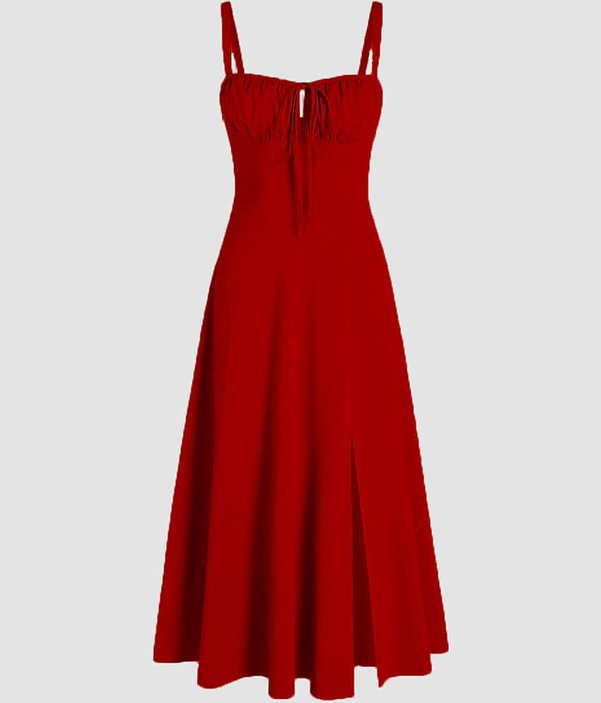 Traquila Women Crepe Solid A-line Dress ( Red )