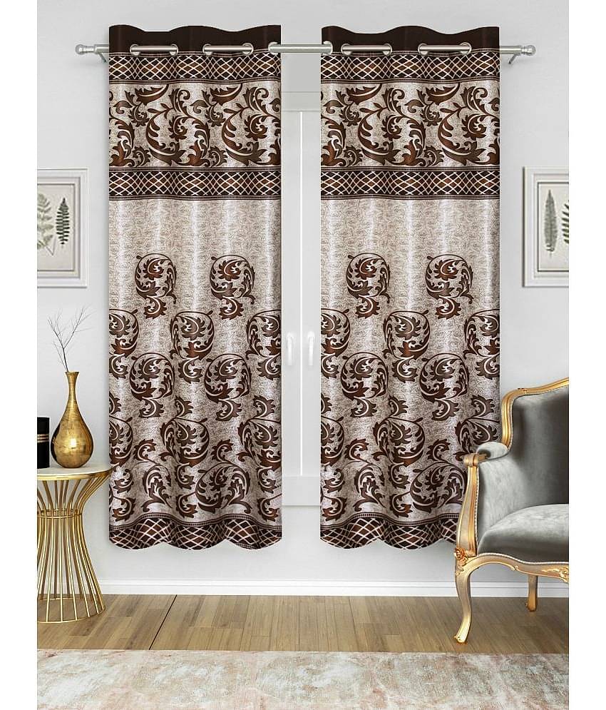 Home Candy Set of 2 Door Semi-Transparent Eyelet Polyester Brown Curtains ( 213 x 120 cm )