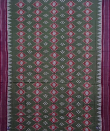 Green and maroon handwoven sambalpuri cotton saree