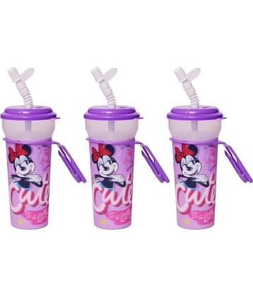 Gluman Disney Minnie Cartoon Character Printed Sipper Bottle for Girls I Leak Proof, 100% Food Grade| BPA Free | Recyclable/Reusable | Spout Lid 350ml (Pack of 3)