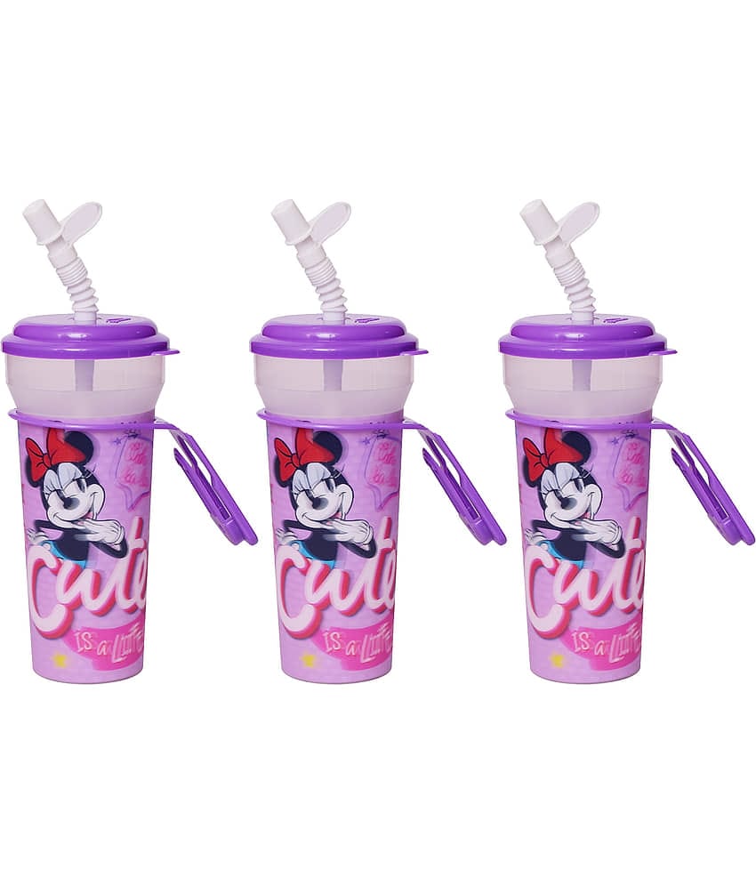 Gluman Disney Minnie Cartoon Character Printed Sipper Bottle for Girls I Leak Proof, 100% Food Grade| BPA Free | Recyclable/Reusable | Spout Lid 350ml (Pack of 3)