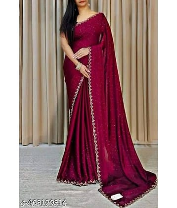 Gullak Georgette Embellished Saree With Unstitched Blouse Piece ( Maroon )