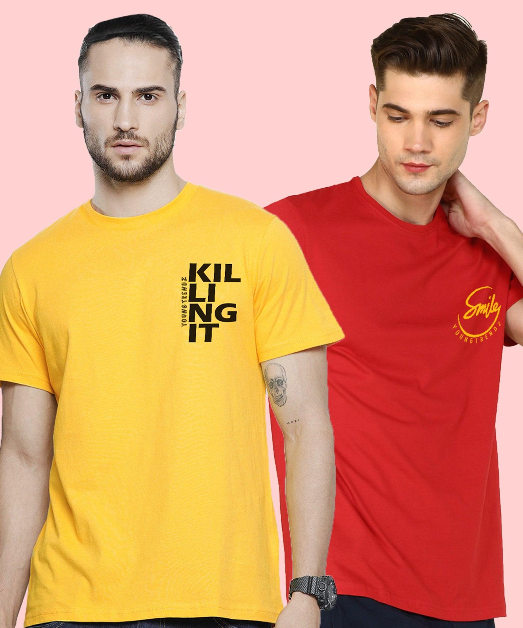 Young Trendz Mens Pocket Printed Combo Tshirt-XS / Mustard Red