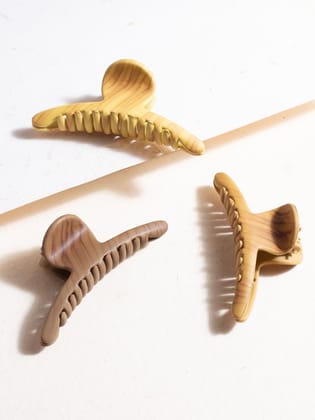 Women Brown  Khaki Pack Of 3 Acrylic Hair Clip