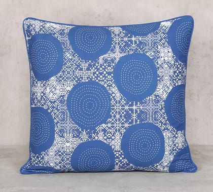 India Circus Beryl Indigo - Cotton Poplin Cushion Cover- 16 X 16 Inch