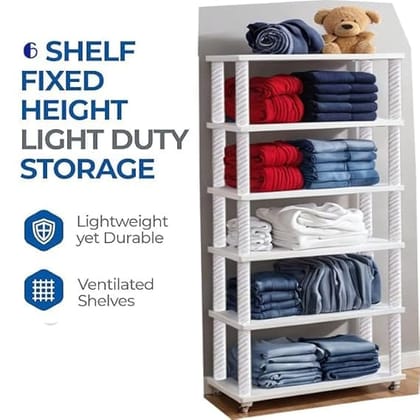 6-Shelf Fixed Height Light Duty Storage Shelving Unit, White