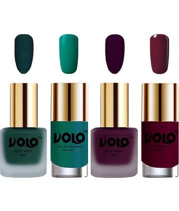 VOLO Extra Shine AND Dull Velvet Matte Nail Polish Green,Wine,Green, Wine Matte Pack of 4 36 mL