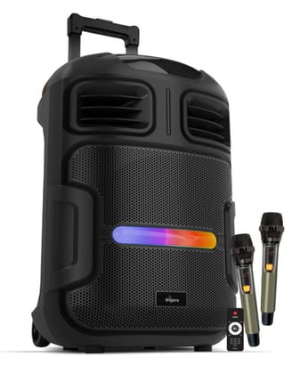 FINGERS RollingParties-51 Bluetooth Trolley Speaker with Powerful 50 W Deep Bass, RGB Lights, 15-Hour, Bundled 2 Wireless Mics & Additional 2 Mics (Rich Black)