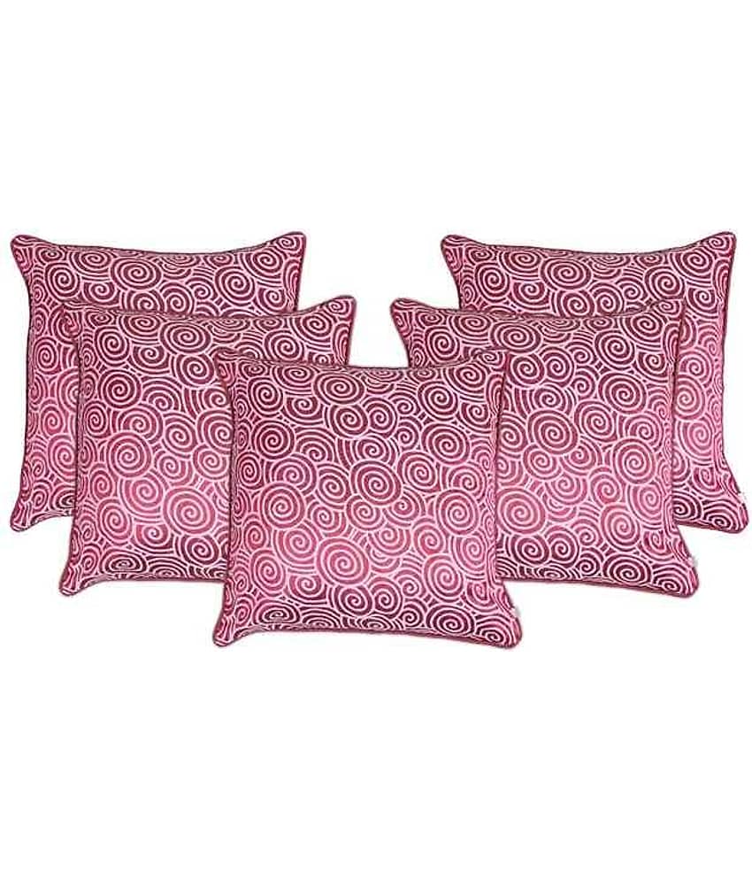 Zubix Pink & White Polyester Cushion Covers Set Of 5