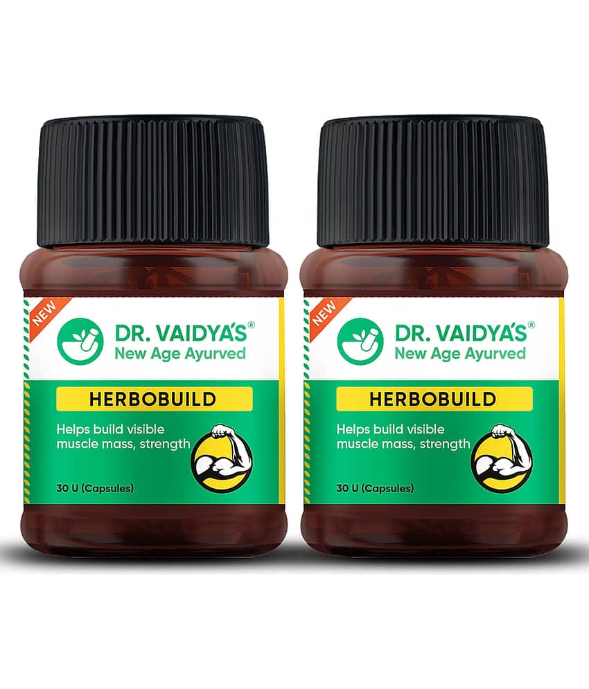 Dr. Vaidya's Herbobuild Capsules | Ayurvedic Muscle & Mass Gainer (30 Capsules Each) Pack of 2
