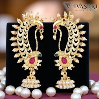 Vivastri Premium White Pearl Stone Work,Alloy Gold Plated Earcuff for Women & Girls