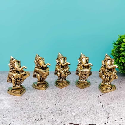Brass Ganesha Musical Set - 2.8 inch Height | Melodious Devotion Brass Ganesha Musical Set - 2.8 inch Height | Melodious Devotion