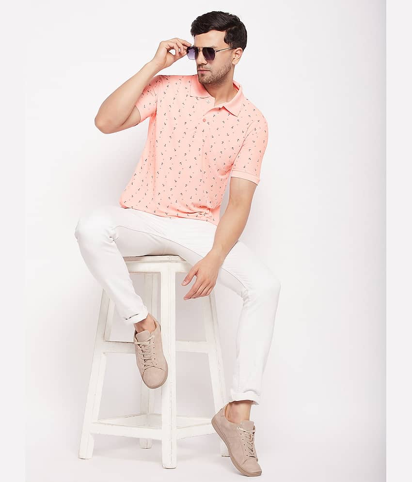 First Krush Pack of 1 Cotton Regular Fit Printed Half Sleeves Men's Polo T Shirt ( Peach )