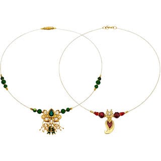 1 Layer Invisible Chain Necklace, Dark Green  Red Combo, 2 Qty