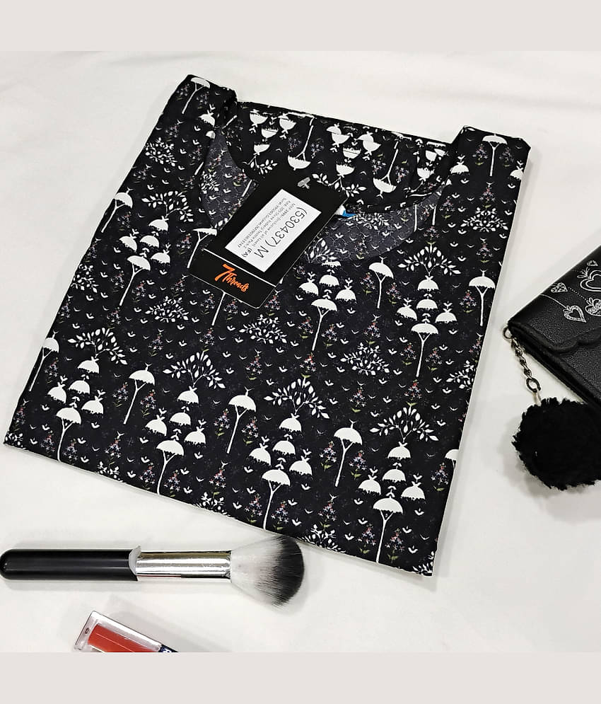 Ethnicbasket Pack of 1 Crepe Printed Straight Women's Kurti - ( Black )