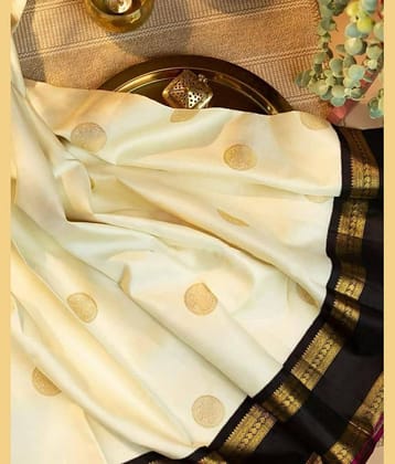 fab woven Art Silk Woven Design Banarasi saree With Unstitched Blouse Piece ( White )