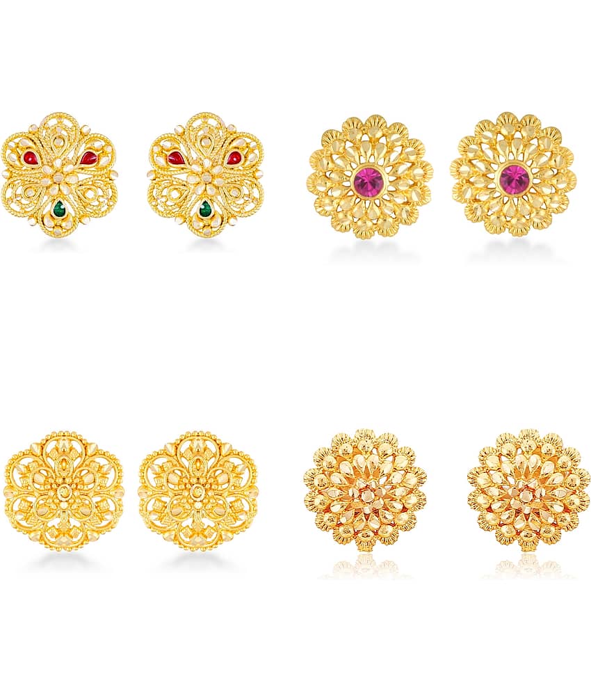 Vighnaharta - Golden Stud Earrings ( Pack of 4 )