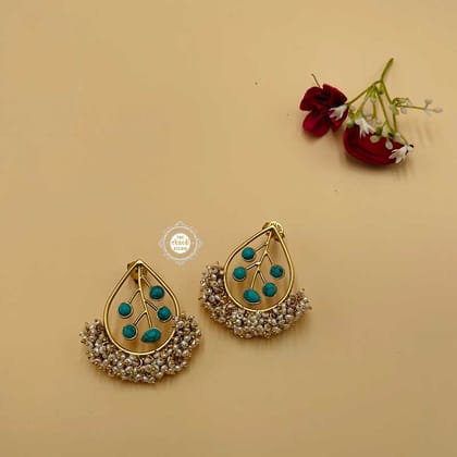 Dilkash Leaf Earring In Gold Tone-Turquoise (Sky Blue)