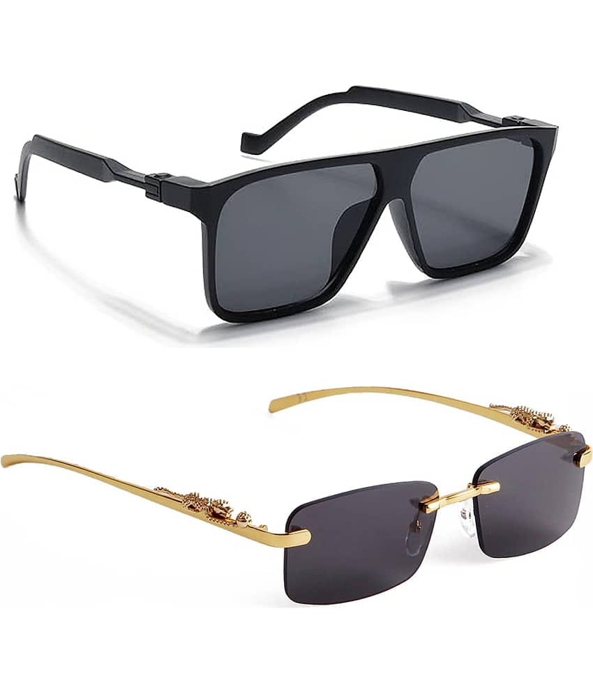 Elligator Black Rectangular Sunglasses ( Pack of 2 )