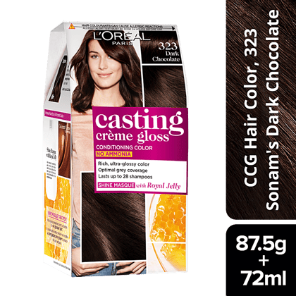 Loreal Paris Casting Creme Gloss Hair Colour, 87.5 G + 72 Ml 323 Sonams Dark Chocolate Loreal Paris Casting Creme Gloss Hair Colour, 87.5 G + 72 Ml 323 Sonams Dark Chocolate