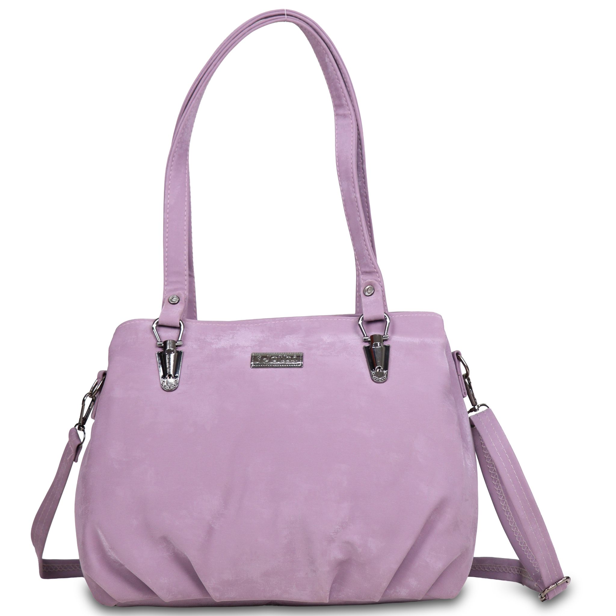 Jothi Asuka Premium Womens Handbag | 3-Compartment Synthetic Leather Tote | Velvet Textured Finish | Lightweight & Spacious | Detachable Shoulder Strap | Lavender