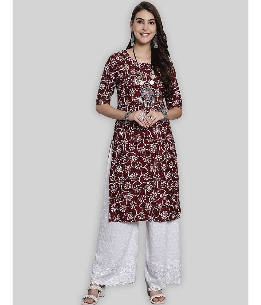 7Threads Crepe Printed Straight Women's Kurti - Purple ( Pack of 1 )