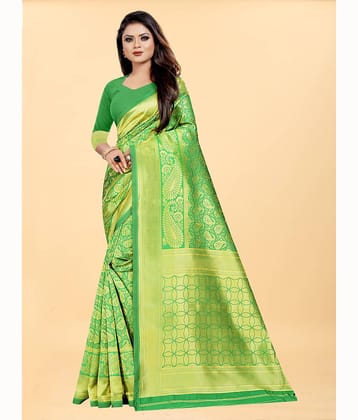 Gazal Fashions Banarasi Silk Embroidered Saree With Unstitched Blouse Piece ( Green )